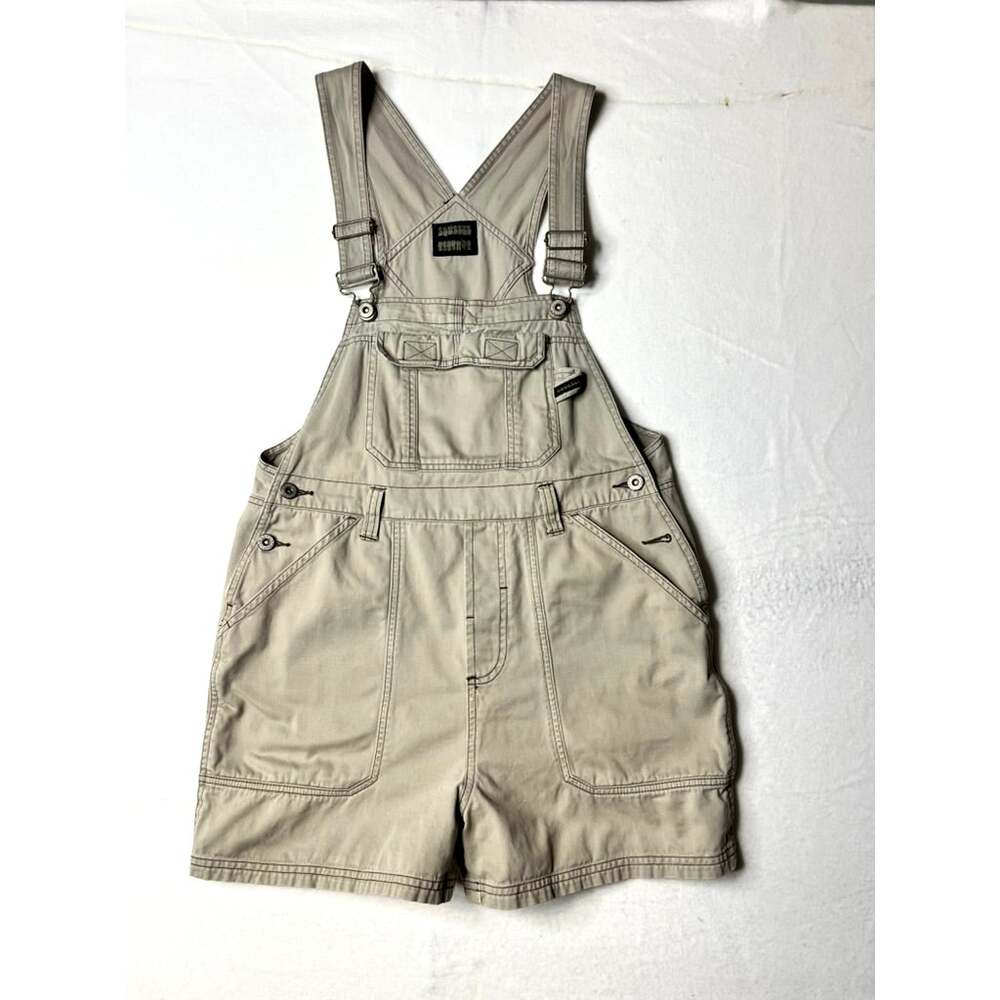 Squeeze SQZ Vintage Y2K Women's Beige Denim Bib Short Overalls Chinos Size Large